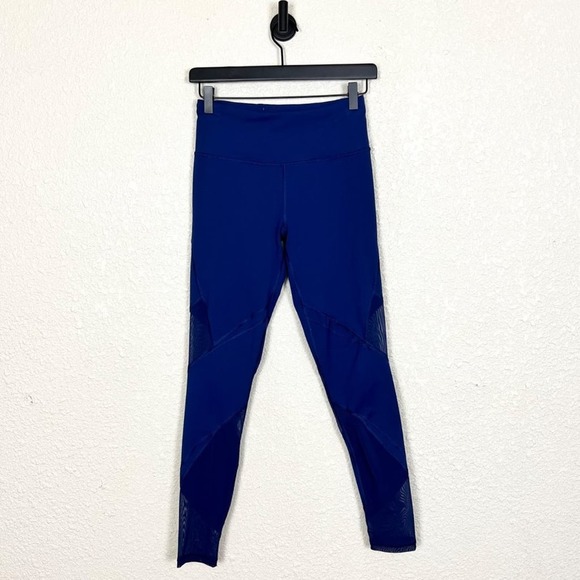 VSX Sport Knockout Leggings Womens Small Blue Mesh Panels Waistband Pocket - Picture 3 of 12